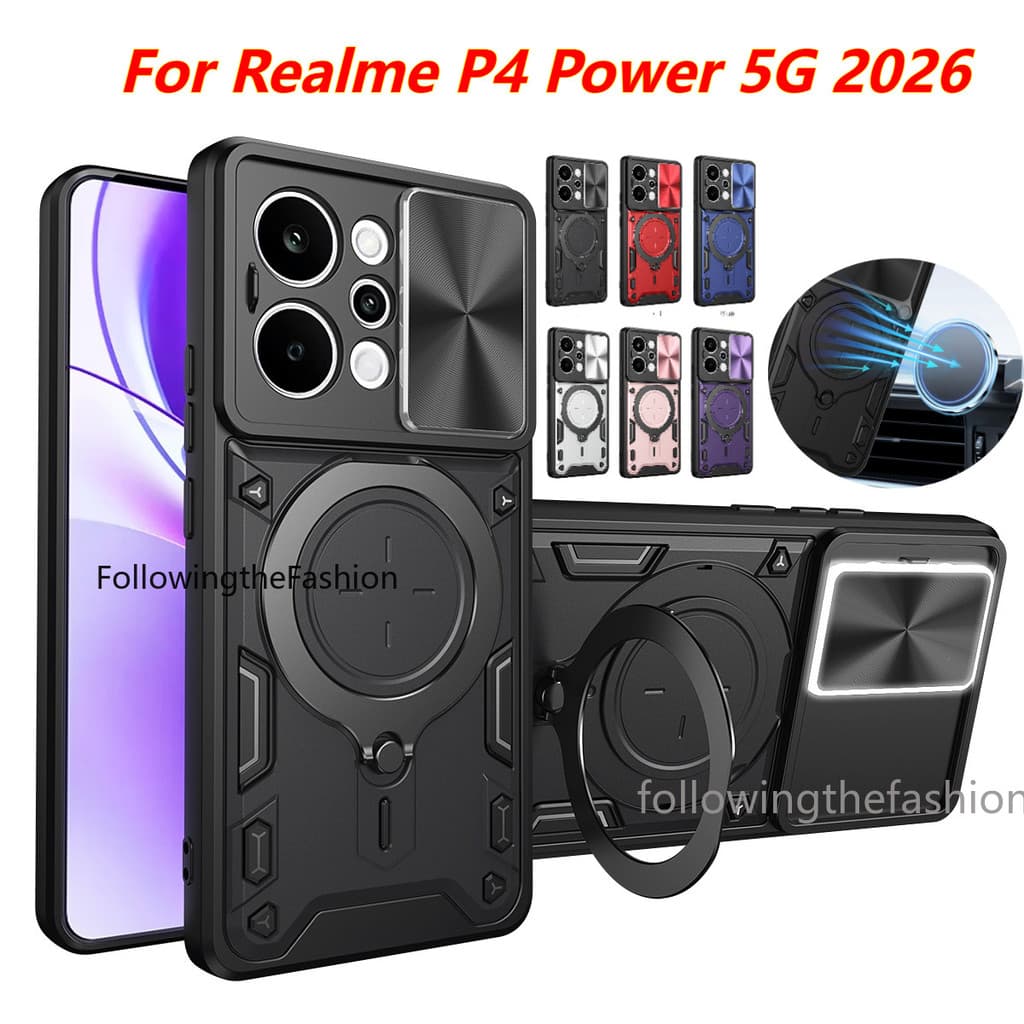 Caixa Para Realme P4 Power 5G 2026 P4X P4Lite R 4G 5G Capa De Telefone Armadura Magnética Carro Com Suporte De Anel Prot