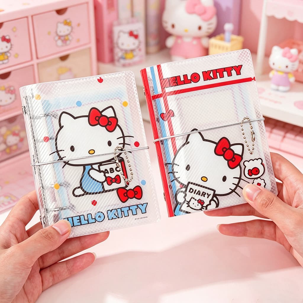 Genuíno Sanrio Etsuki Co-marca PP livro de folhas soltas olá Kitty bonito estudante Mini caderno M5 manual