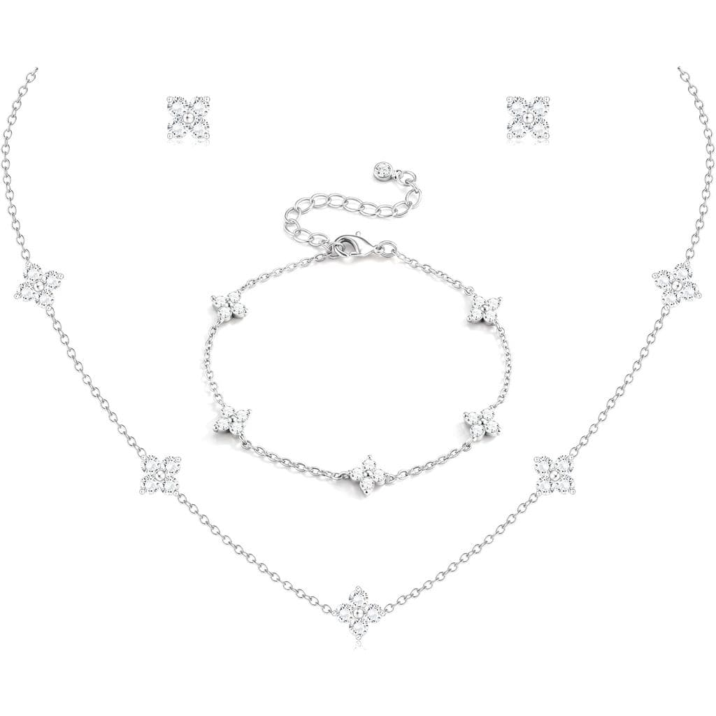 Conjunto de Joias ORAZIO em Prata e Ouro para Mulheres, Colar Choker com Pingente de Flores em Zircônia Cúbica Banhado a