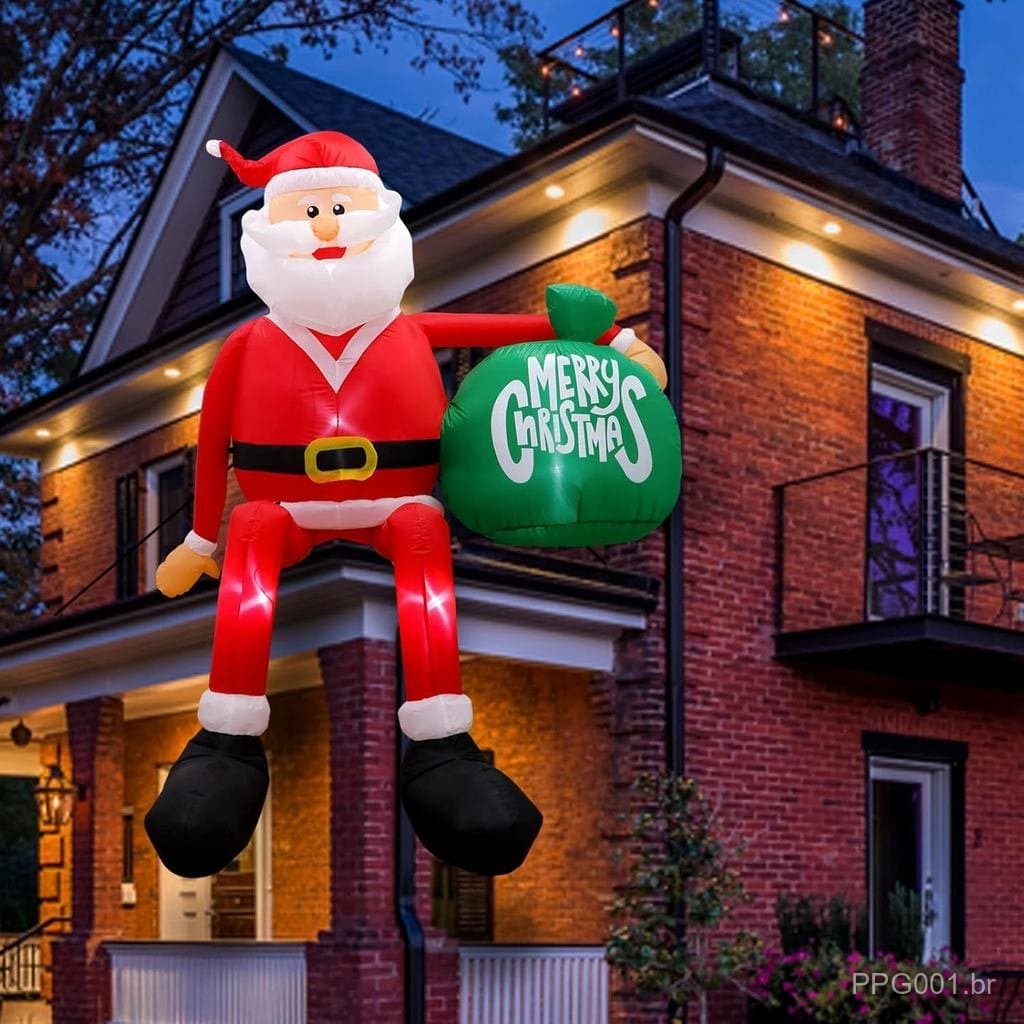 Decoração Inflável de Natal de 8FT para Exterior, Papai Noel Inflável para Escalar com LED, Decorações Infláveis de Nata