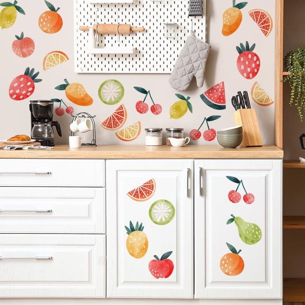 Adesivo de Parede de Frutas de Verão, Adesivos de Parede de Frutas para Colar e Descolar, Decoração de Parede com Tema d