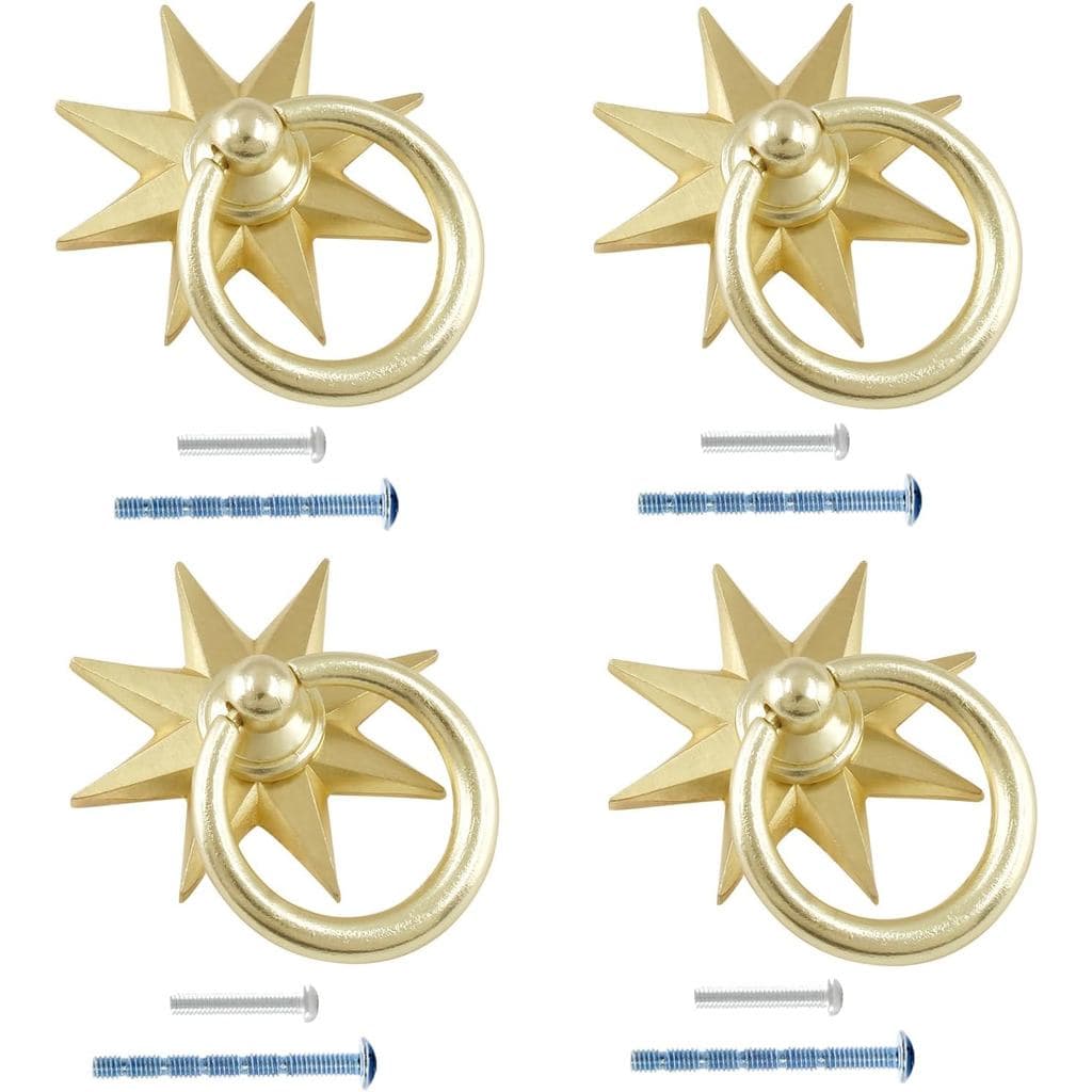 Uenhoy 4 Peças de Puxadores de Armário em Forma de Estrela Octogonal, Puxadores Decorativos Dourados para Gavetas, Guard