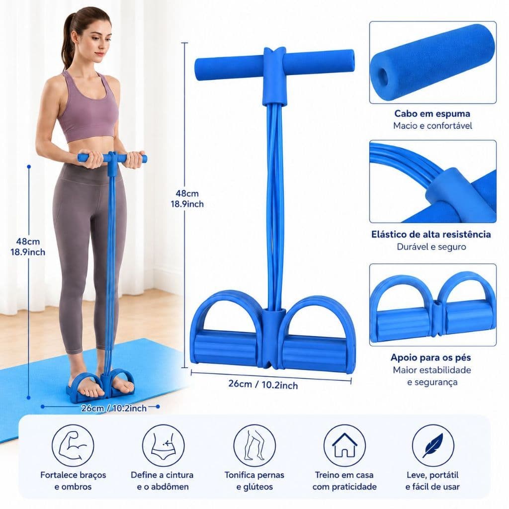 Aparelho Elástico Multi funcional para exercícios, Fitness com Pedais e Barra | Treino Completo em Casa