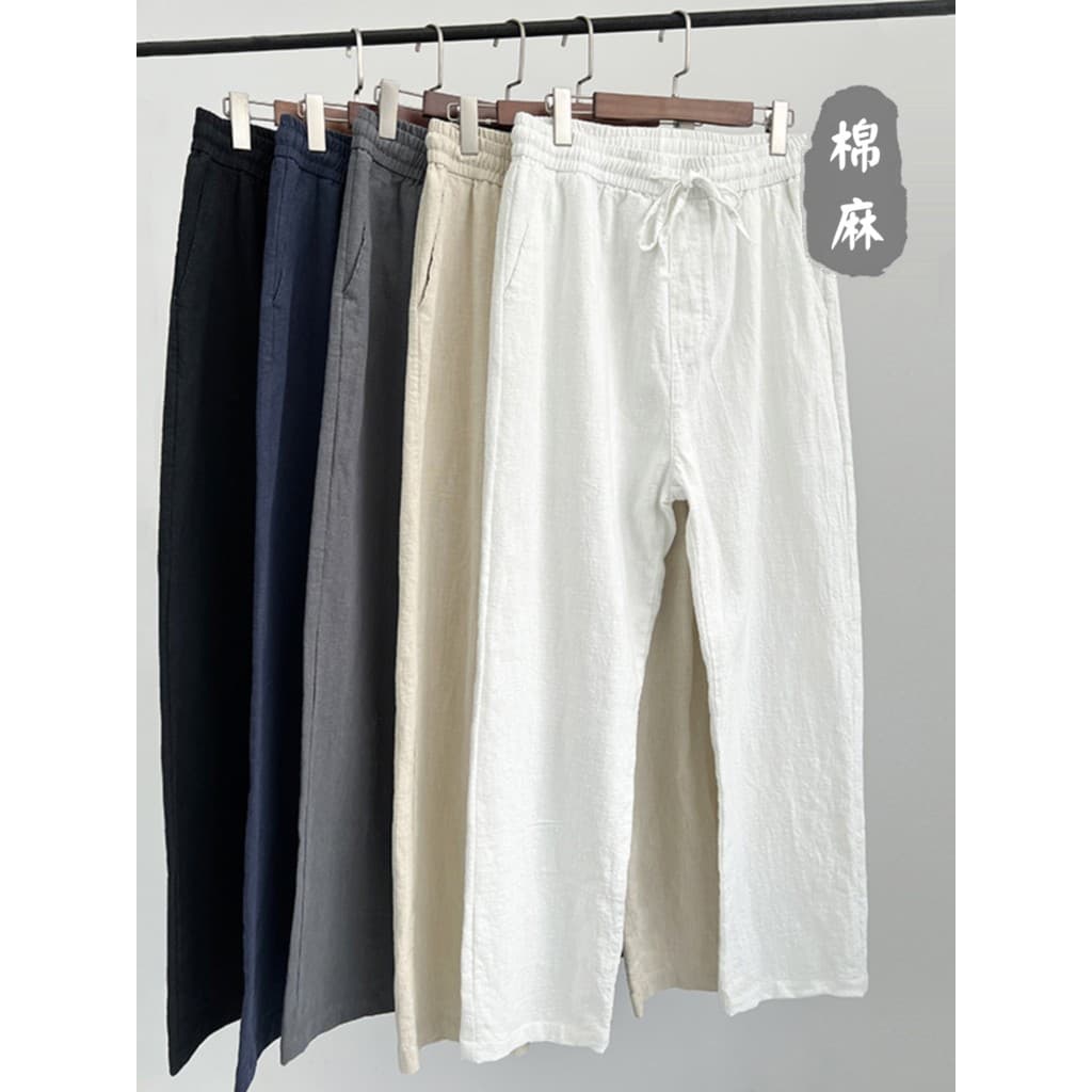 Calças de linho de alta qualidade masculinas verão calças de linho de algodão fino calças casuais brancas soltas calças