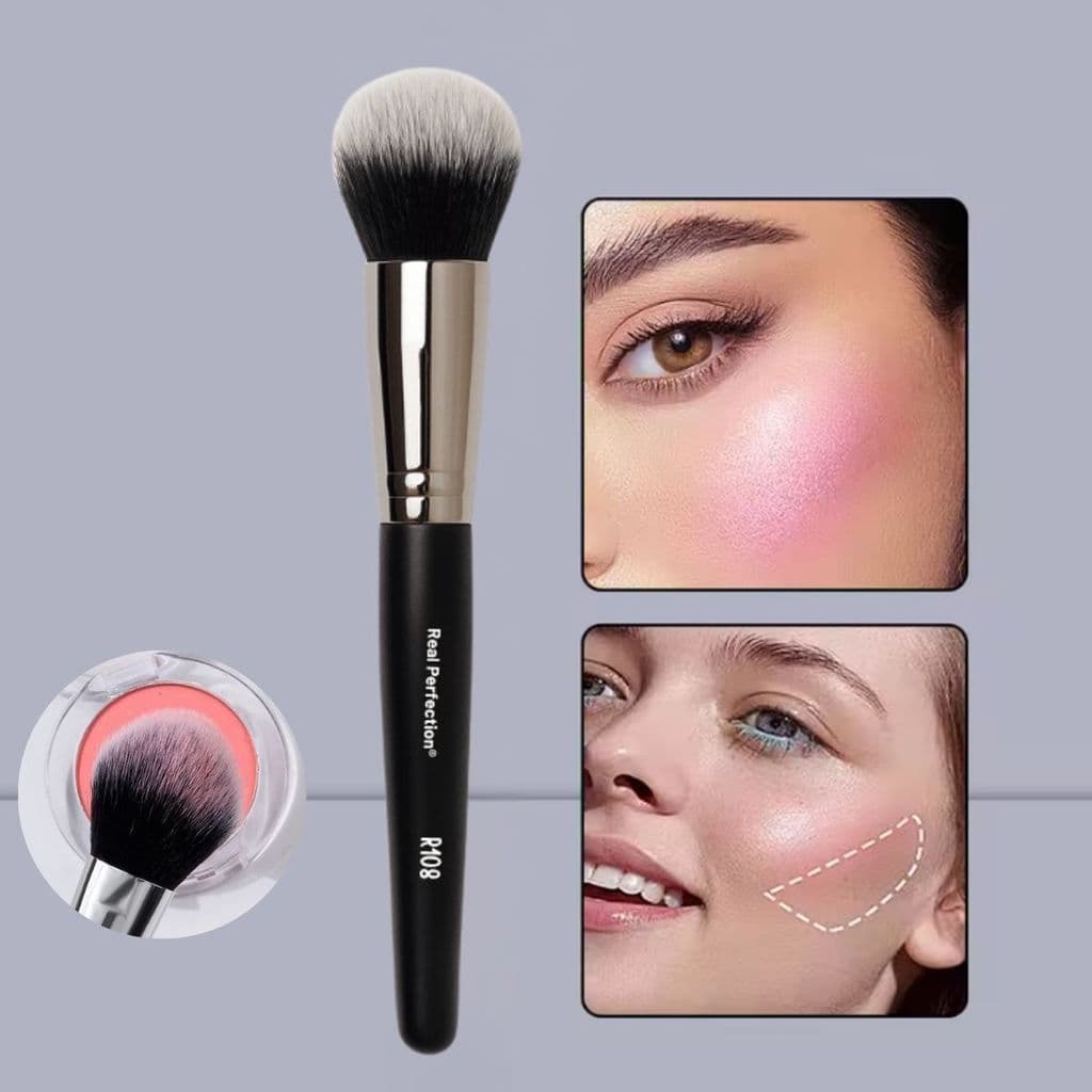Pincel de Maquiagem Profissional para Blush e Iluminador – Pó Solto – Cerdas Macias – Real Perfection