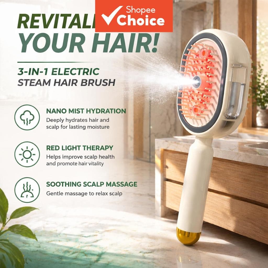Escova a vapor elétrica para cabelo, pente almofadado com spray, massageador antiestático para alisar e reduzir o frizz