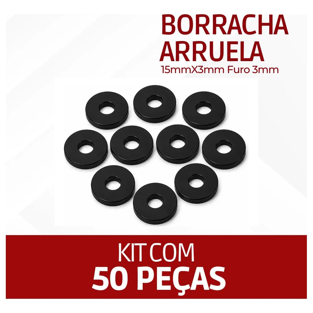 Kit 50 Arruela Borracha 15mmx3mm Furo 3mm Vedação Uso Geral