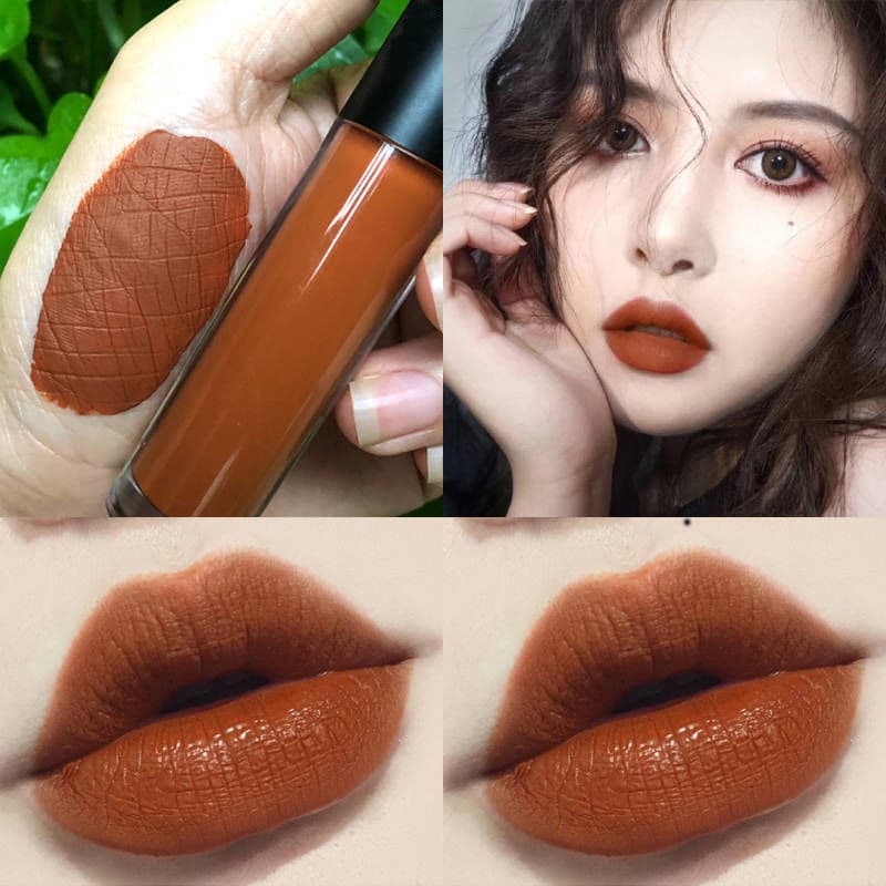 Esmalte labial não desbotado fosco à prova d'água batom influenciador mesmo estilo estudante fofo abóbora suja laranja c