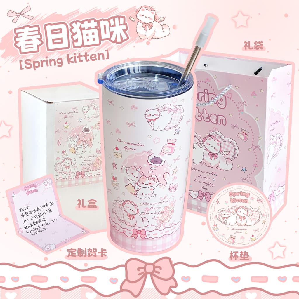 garrafa térmica goldentec garrafa de água térmica água Original rosa gato palha garrafa térmica copo doméstic