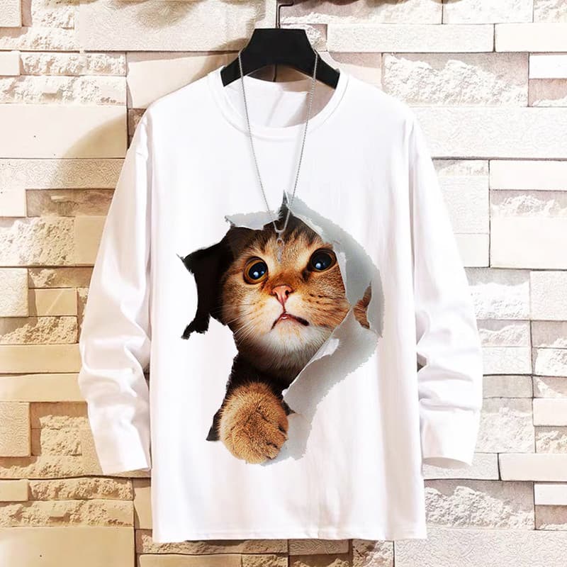 Outono novo estilo Casual camiseta de manga comprida criativo 3D tridimensional roupas superiores das mulheres dos homen