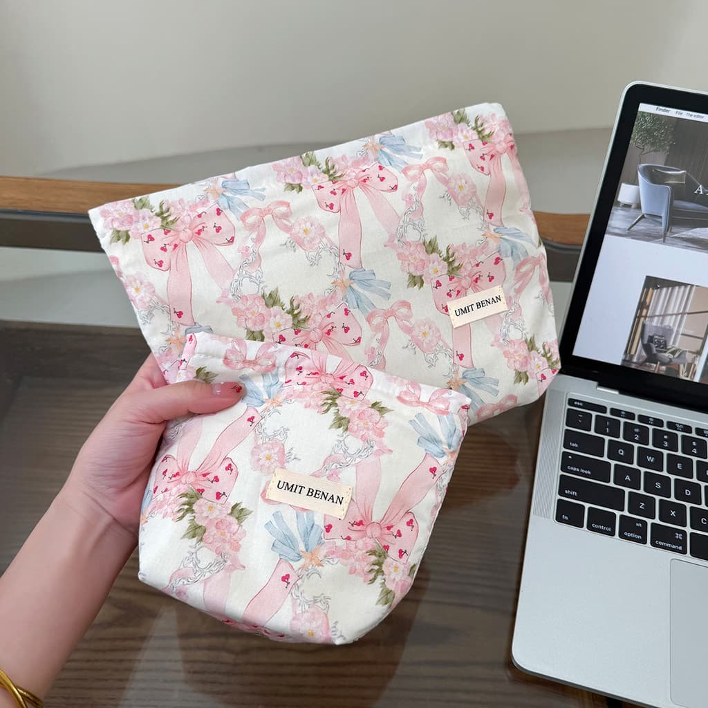 Arco pequeno Floral doce saco cosmético feminino grande capacidade cuidados com a pele produto saco de armazenamento via