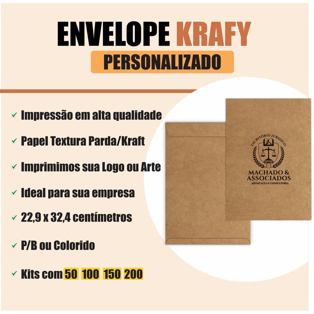 Envelope Pardo Kraft Personalizado P/ A4 | Impressão de Logo | 200 unidades