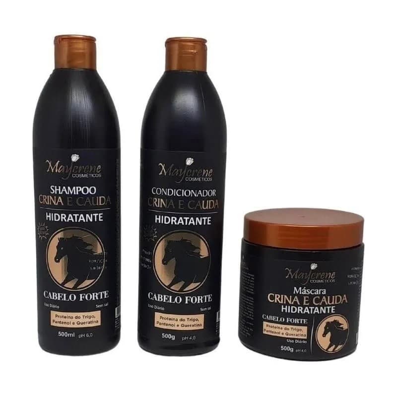 Kit Capilar Crina E Cauda Cabelo Forte 500ml Maycrene - Shampoo + Condicionador + Mascara Capilar