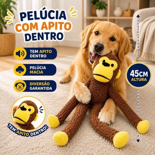 Brinquedo Pelúcia Macaco Apito 45cm Macio Divertido Interativo Pet Estímulo