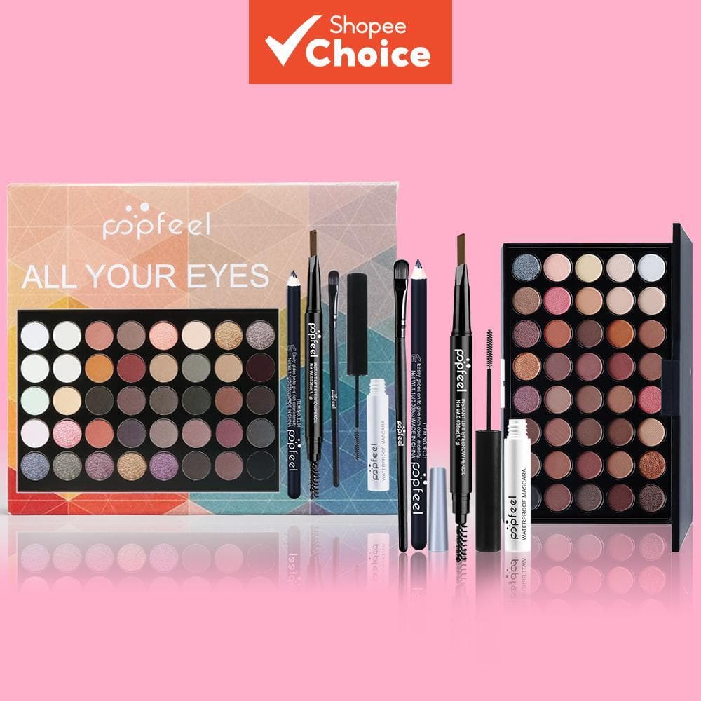 POPFEEL Full Eye Set – Paleta De 40 Cores (Fosco E Brilhante) , Rímel , Caneta Para Sobrancelhas , Delineador Pincel À P