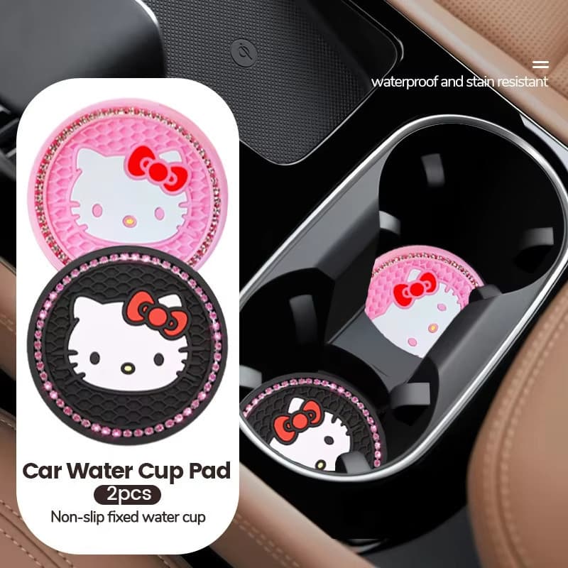 2 Peças Sanrio Water Cup Mat Hello Kitty Household Anti Escaldante Acessórios Interiores Do Carro Calha De