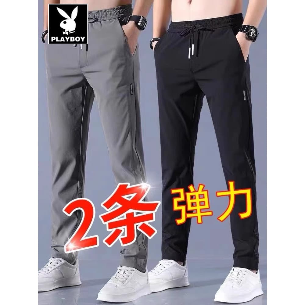 Playboy calças casuais masculinas verão seda gelo estilo fino 2025 novo estilo All-Match magro-ajuste calças casuais mas