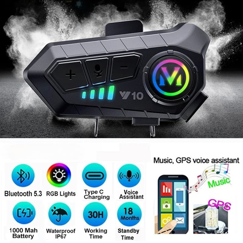 V5.3 Capacete Da Motocicleta Fone De Ouvido Bluetooth Controle Voz Sem Fio Chamada Handsfree IPx6 1000mah Com Luz Ambien