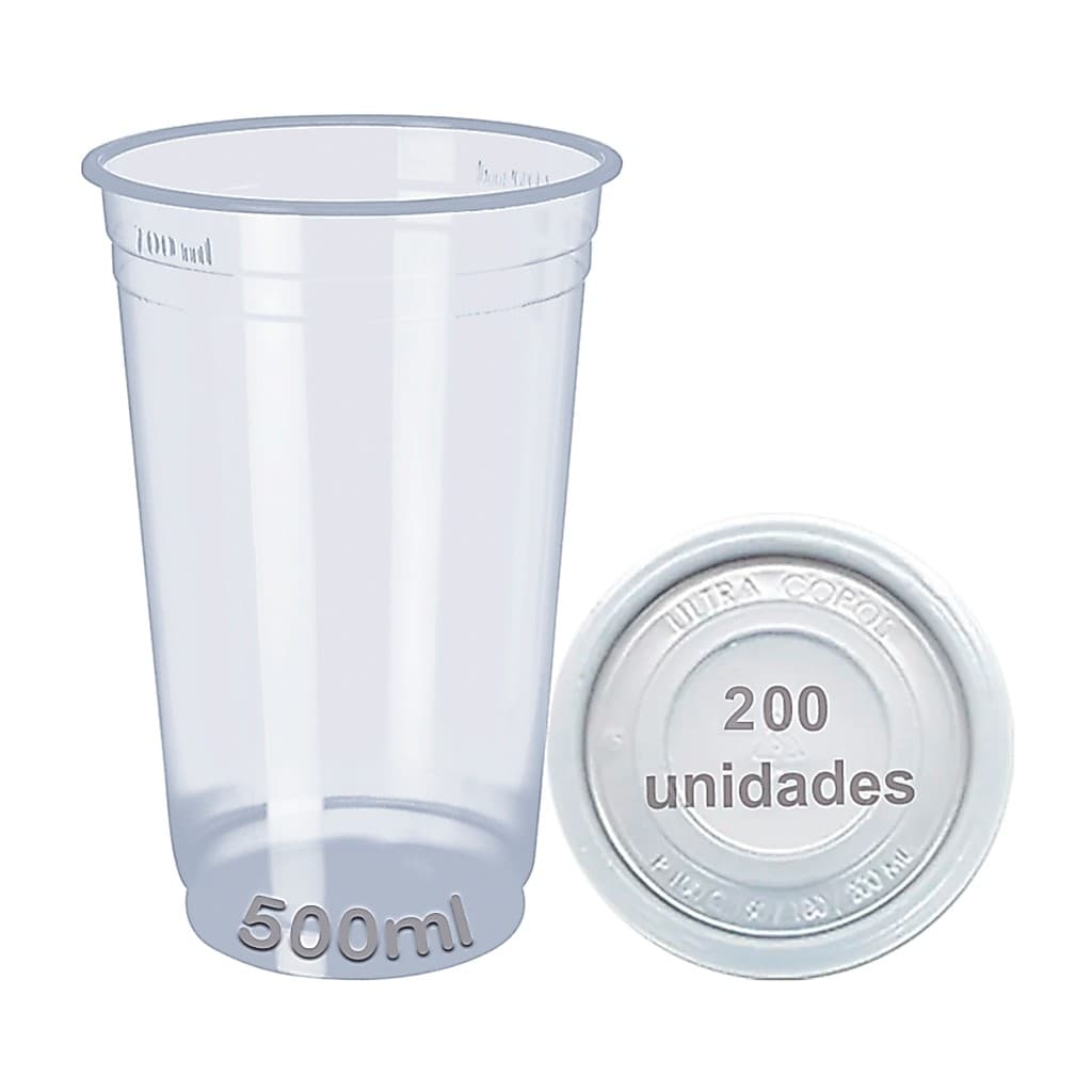 COPO 500ML DESCARTAVEL C/TAMPA PP LISO 200 UNID CHOPP SUCO