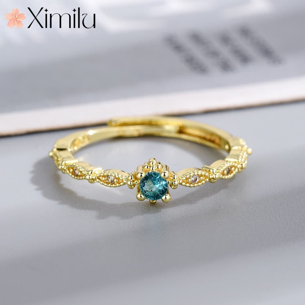 ⭐ Moda simples Original incrustado azul verde anel de cristal feminino estilo legal personalidade jóias requintadas