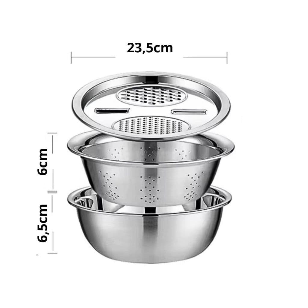 Cortador Ralador Escorredor De Legumes Fruta Kit 3 Em 1 Cozinha Multifuncional De Aço Inoxidável Bacia Dreno Cesta