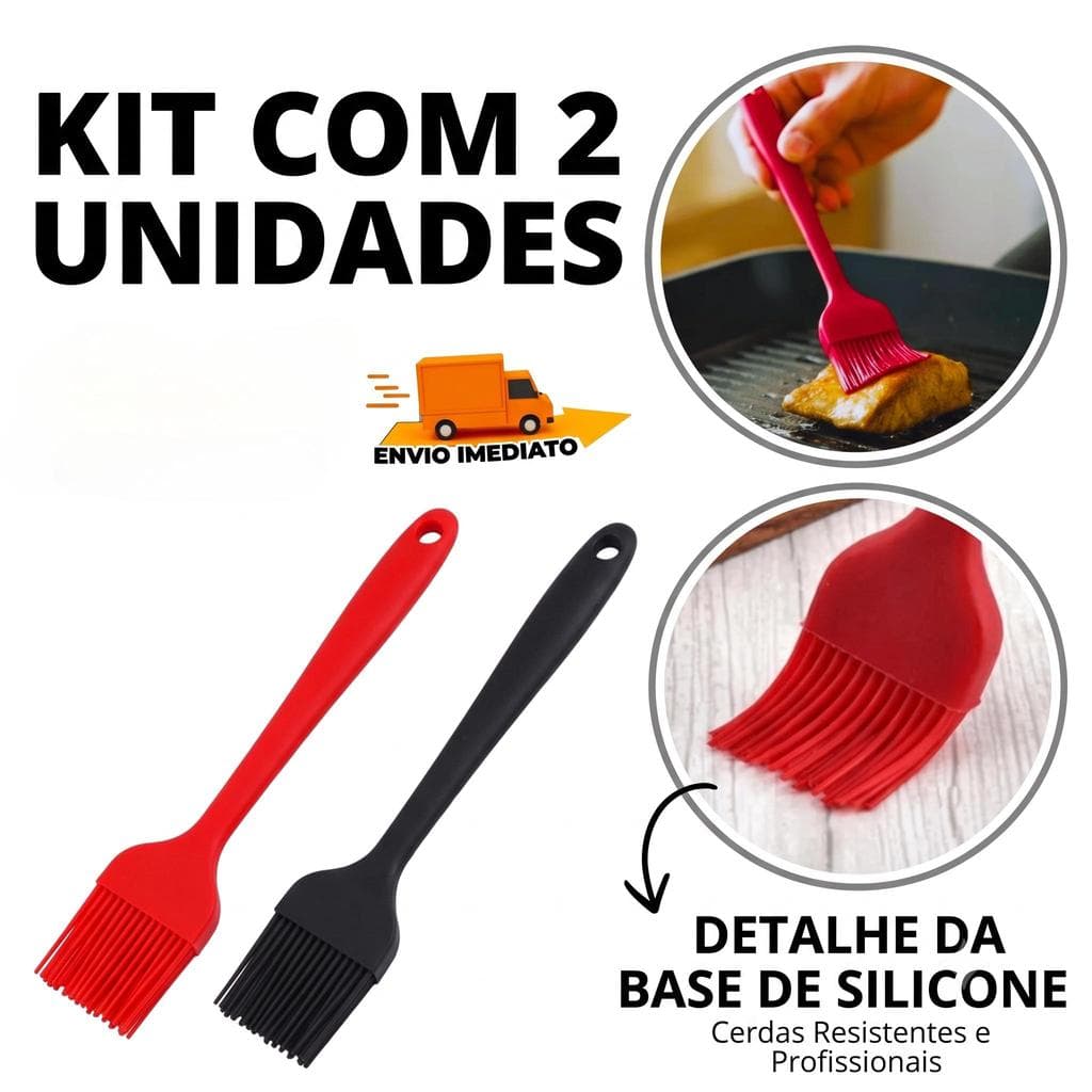 Kit 2 Pincel de Silicone Premium Utensílio de Confeitaria Cozinha Culinária 26cm