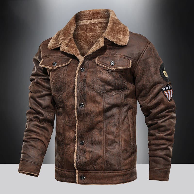 Pele de uma peça forro de lã jaqueta de couro dos homens inverno lapela cordeiro velo motocicleta jaqueta de couro dos h