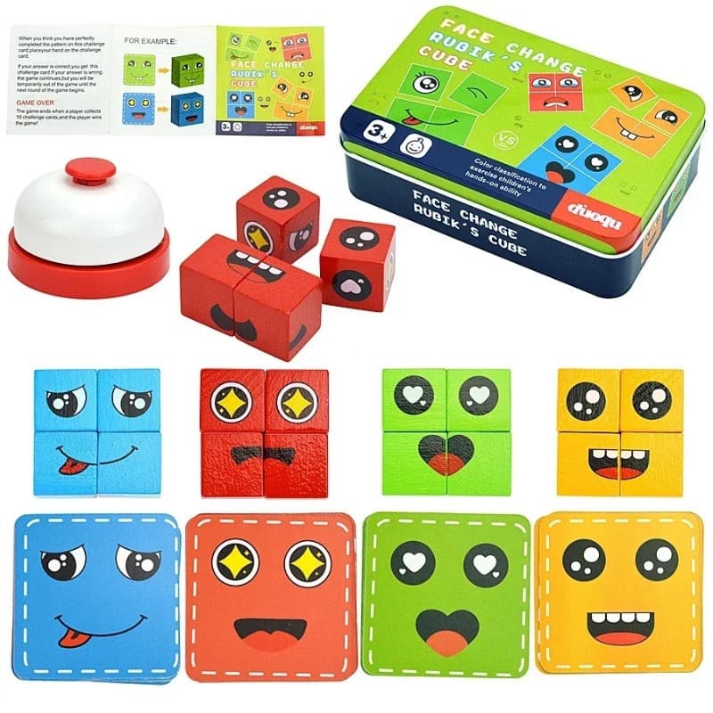 Blocos De Mudança De Emoção Infantil-Brinquedo De Expressão Facial Para Crianças , Jogo Educacional Montessori , Present