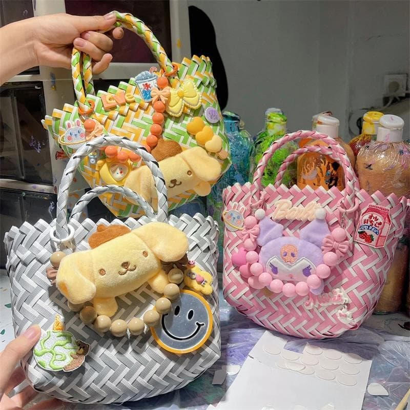 Xiaohongshu Influencer Tecido Bolsa PE Cesta de Vegetais Bolsa Bonito Protótipo Decorativo Bolsa Commuter