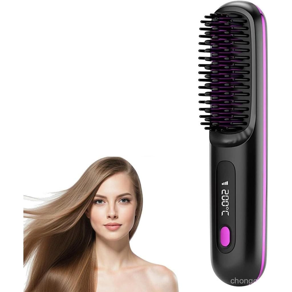 Go Brush Pro, Escova Alisadora de Cabelo com Aquecimento Rápido para Cabelos Cacheados, Escova Alisadora Sem Fio com Dis