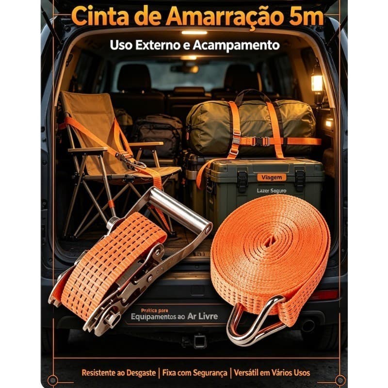Cinta amarração CE EN12195-2, carga 5000kg, 100% poliéster, catraca, tamanhos 5m/6m/10m