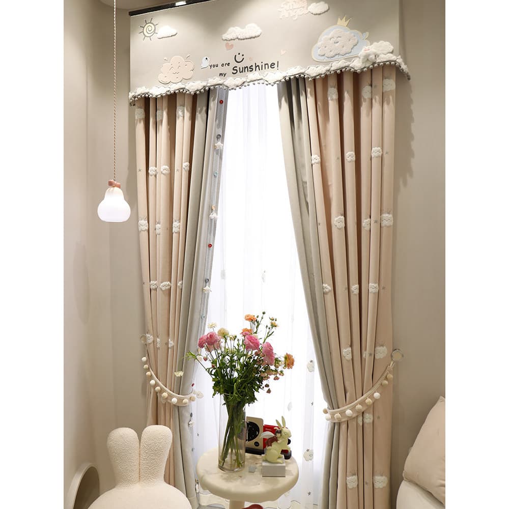 Nuvem dos desenhos animados bordado cortinas infantis meninas quarto rosa princesa estilo Chenille Blackout fantasia neb
