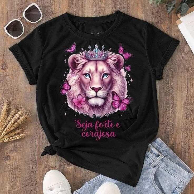 Camiseta  Feminina Blusa Estampada Corajosa Leão de Judá PretaShop  Produto De qualidade Vamos Enviar Super Rapido Aprov