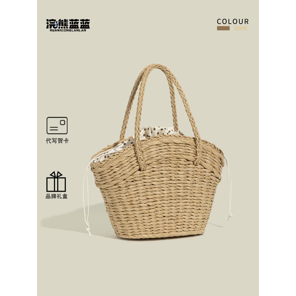 Guaxinim azul francês Retro estilo Pastoral saco de palha novo estilo primavera beira-mar praia férias estilo portátil b