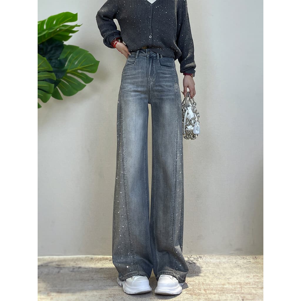 Outono inverno forro de lã engrossado Jeans feminino 2025 novo estilo pequeno quatro lados elástico versão estreita perf