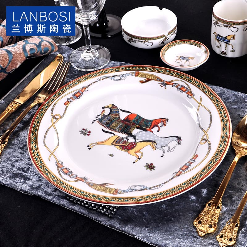 Europeu ocidental comida placa plana bife prato Retro talheres de cerâmica palácio Benma decoração prato doméstico