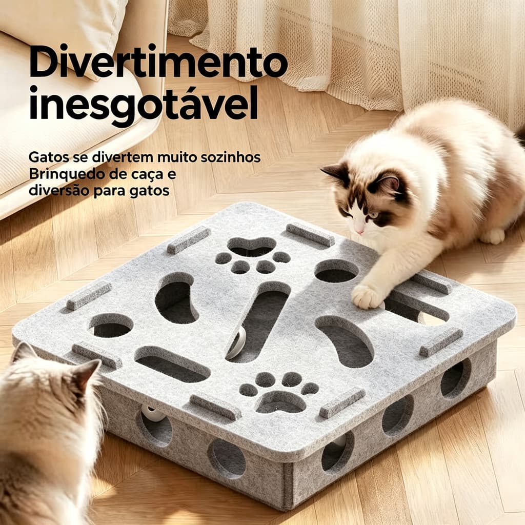 Brinquedo caixa labirinto de feltro para gatos com bolinhas sonoras anti estresse estimula instinto de caça e exercício