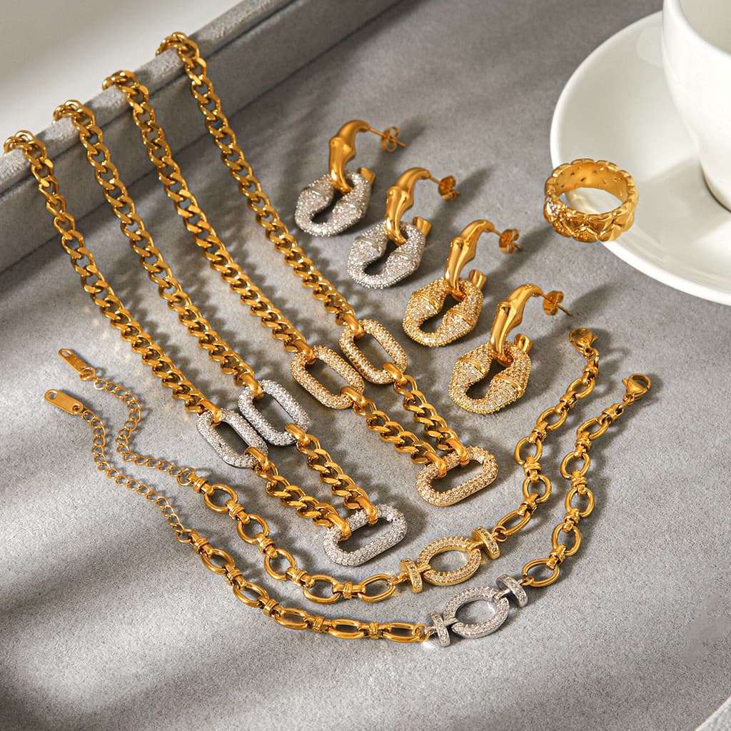 Senhoras colar de aço inoxidável banhado a ouro 18K cor combinando corrente cubana hipoalergênico não desbotado Hip Hop