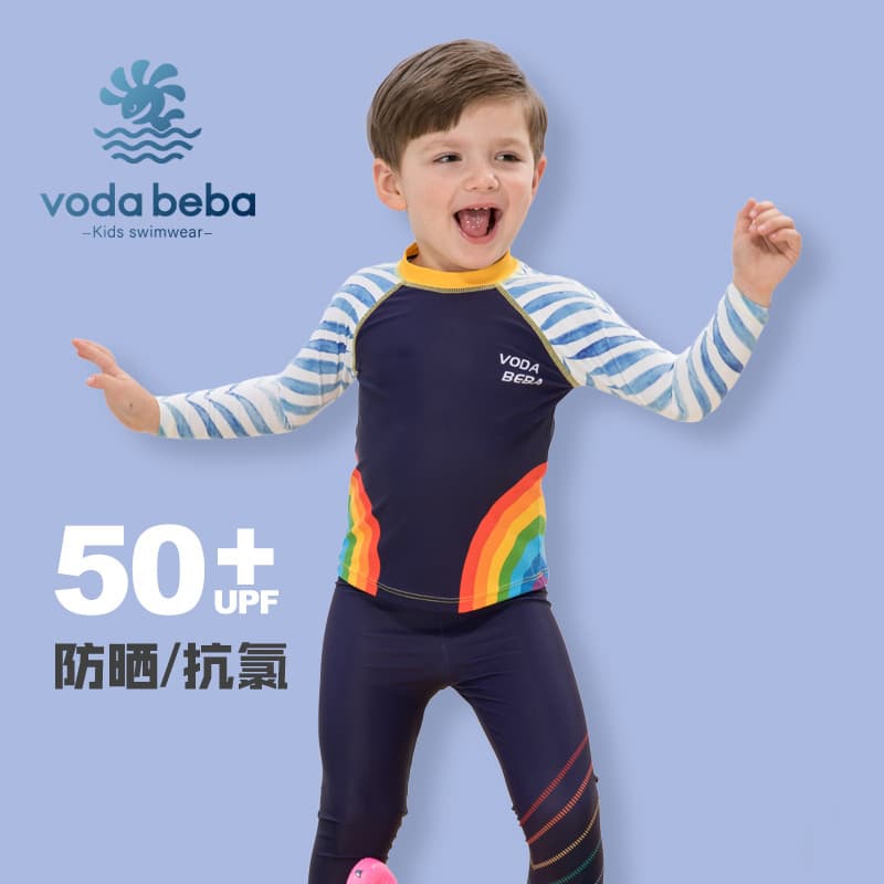 Voda Beba Maiô infantil para meninos, médio e grande, protetor solar, secagem rápida, calças de manga comprida Ra