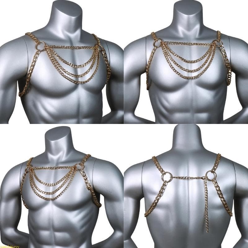 sunshineyy Masculino Metal Corpo Peito Corrente Jóias Punk Biquíni Arnês Colar
