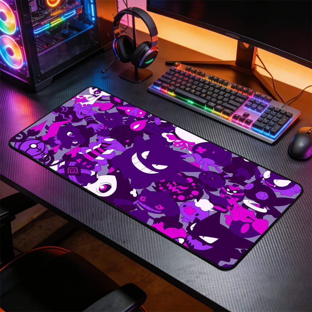 Large Gaming Mouse Pad Gengar Anime Neon Colorful Desk Mat 30*80CM