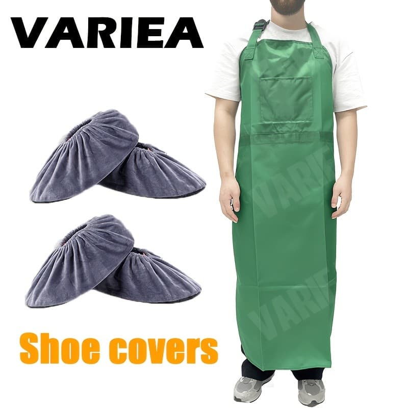 Um avental Universal multifuncional verde + 2 pares de capas para sapatos, tecido durável, confortável de usar, leve. Ad