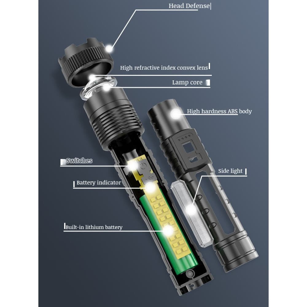 [Foco Ajustável] [Luz Laser e Zoom] Lanterna Forte/Zoom/Retrátil/Alta Potência