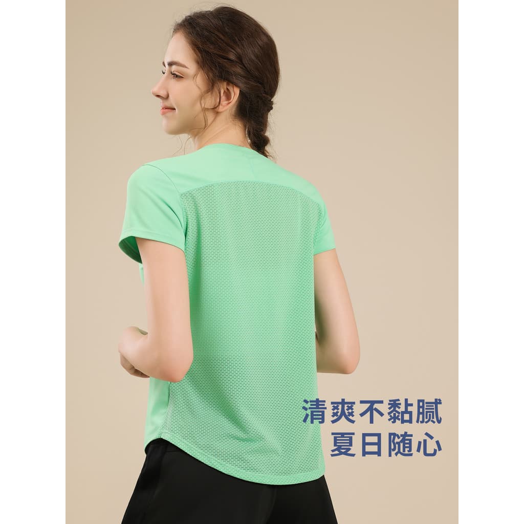 Esportes de verão de secagem rápida de manga curta feminina em torno do pescoço camiseta roupas de Fitness de manga curt