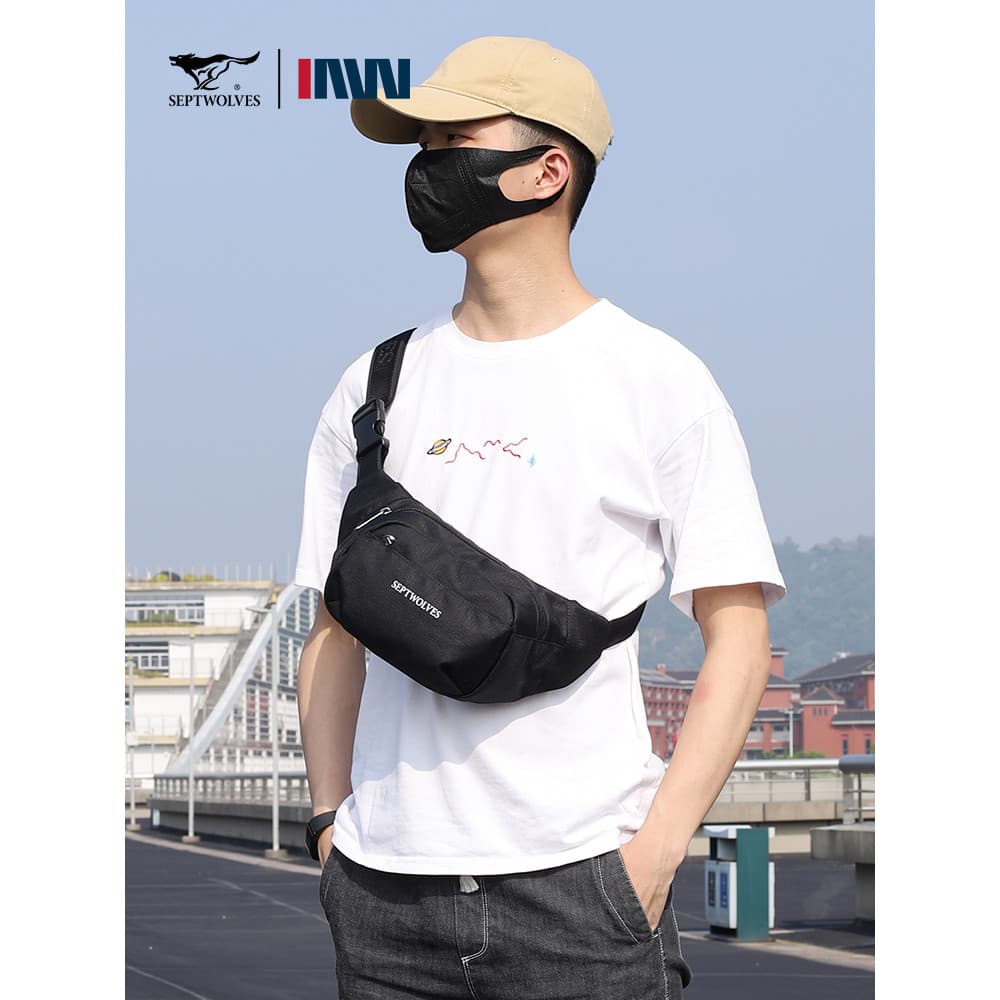 Seven Wolves Bolsa de Cintura Masculina 2025 Novo Estilo Multifuncional Moda Bolsa de Ombro Carteira Grande Capacidade C