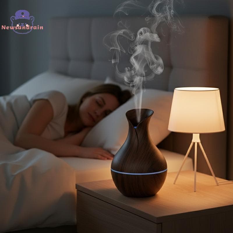 newsandrain 200ML Difusor De Grãos De Madeira LED Umidificador De Ar Ultrassônico Para Quarto , Escritório , Relaxamento
