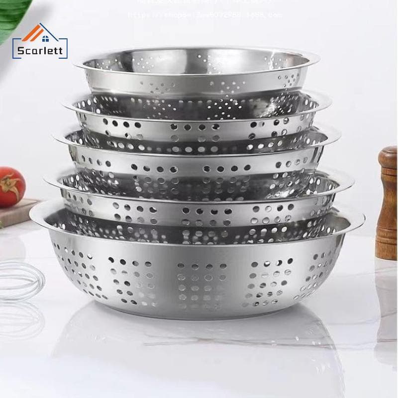 [Scarlett] 2224/2628/30/34CM Coador De Peneira De Arroz Aço Inoxidável Ajudante De Cozinha Grande Escorredor De Bacia [P