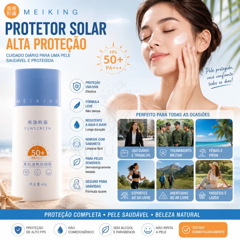 MIIUROSE Boss Seven Recomendado Protetor Solar Meiking SPF50 PA+++ Loção Facial Clareadora Anti-Ultravioleta e Anti-Suor