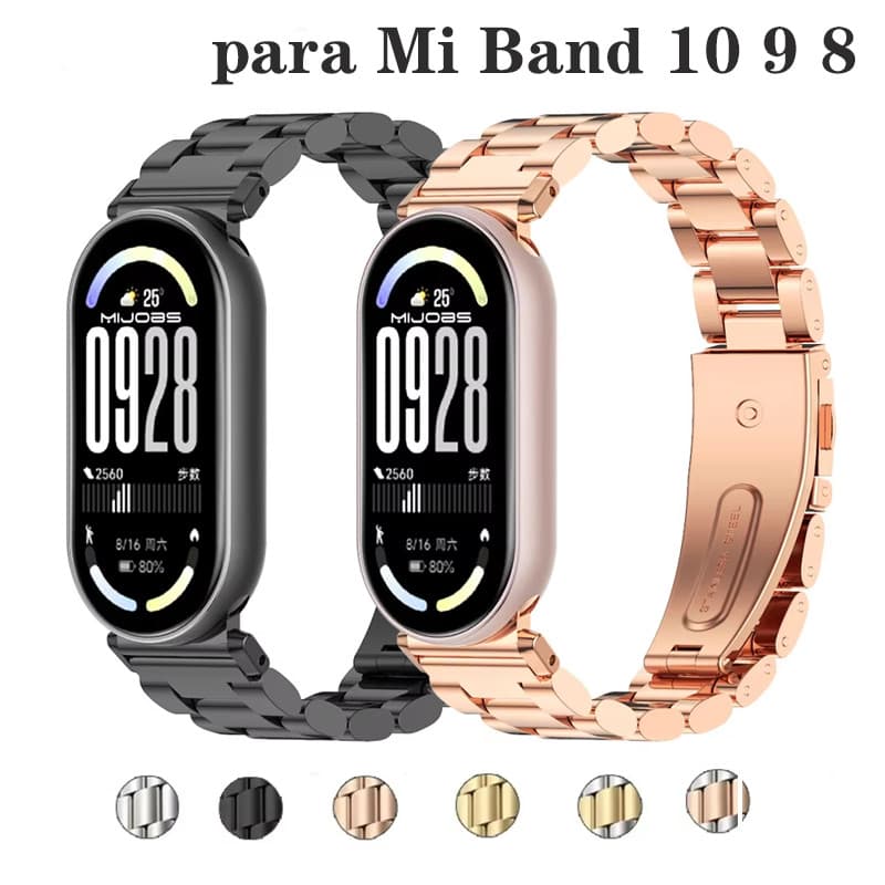 Pulseira De Aço Inoxidável Para Xiaomi Mi Band 10 9 8 NFC Strap Metal Relógio Smartwatch Acessórios