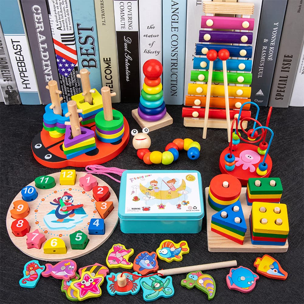 Conjunto De Brinquedos Infantis De Madeira Montessori Kit Multifuncional De Aprendizagem Precoce Com Xilofone , Conta